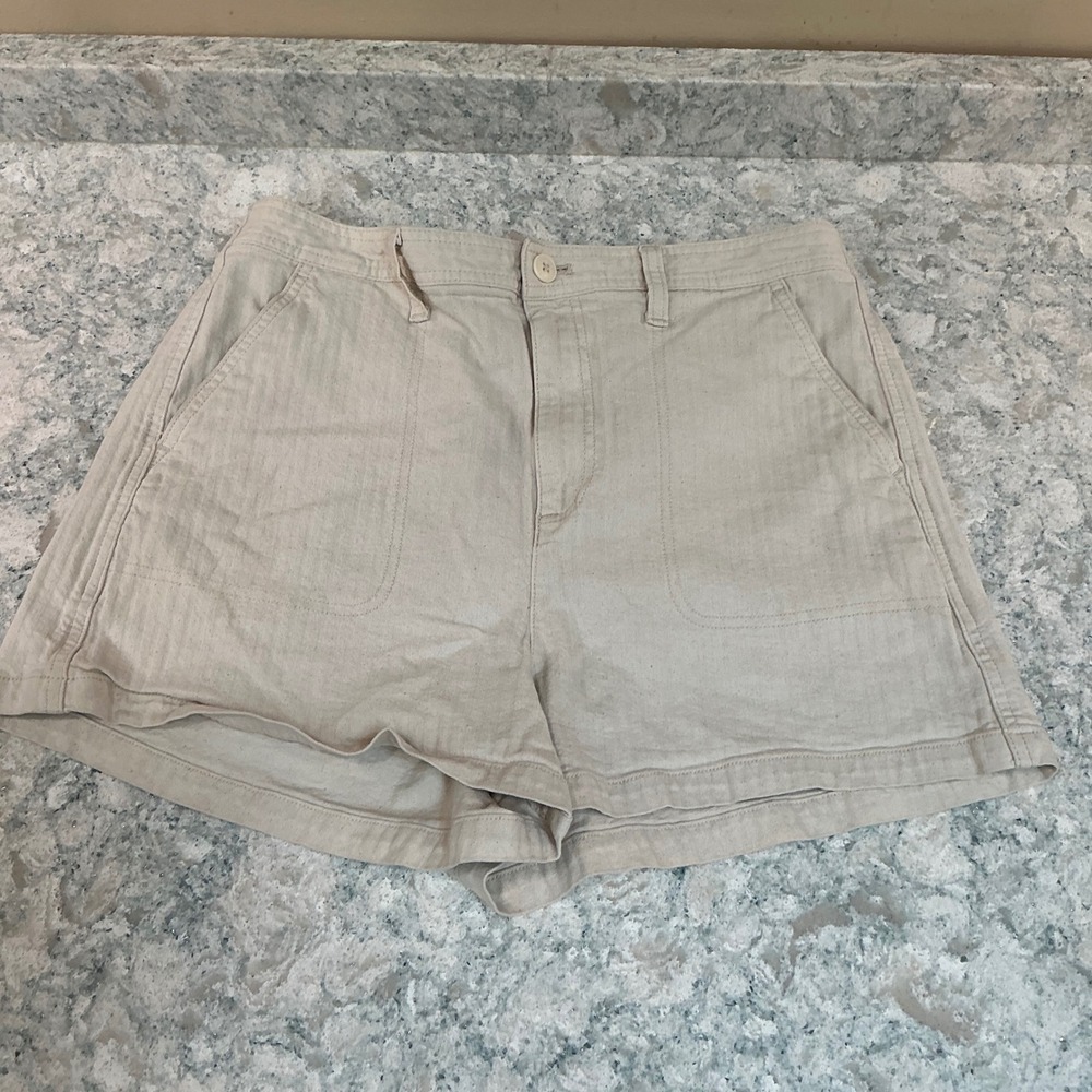 Madewell Shorts Pull-On Herringbone L Beige High Rise Elastic Waist AJ524